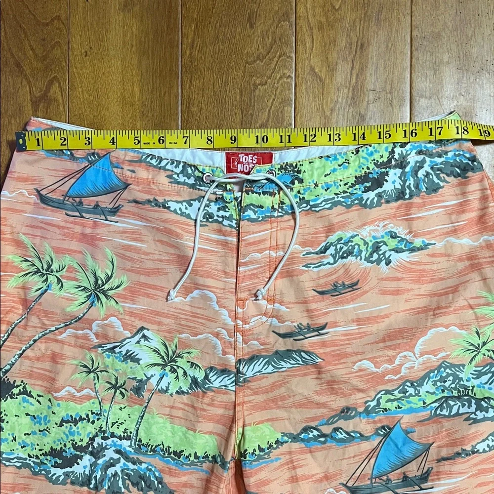 Toes on the Nose Hawaiian Board Shorts Mens 36 Orange Tropical Surf Swim Trunks